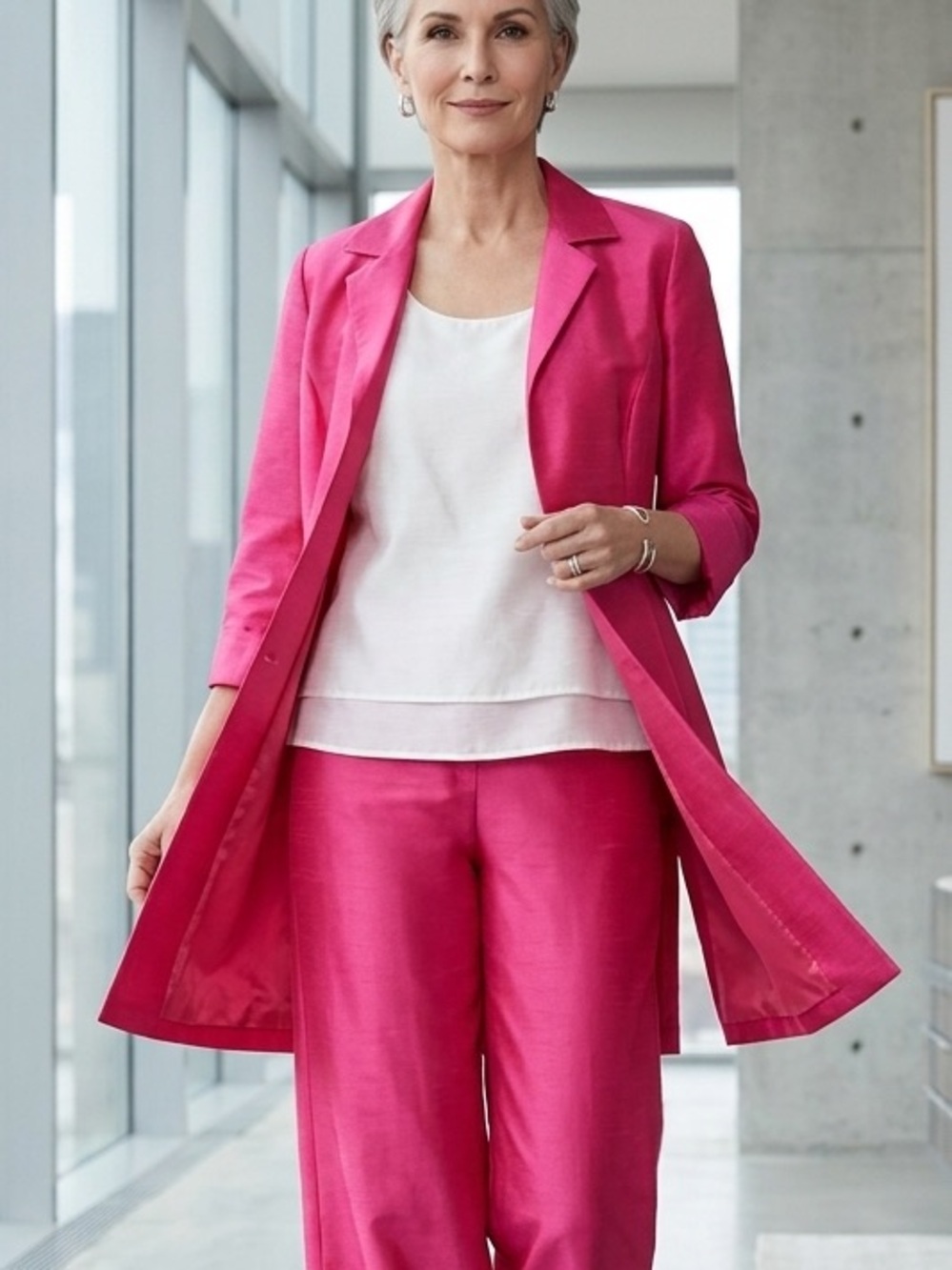 CHICO'S Shantung Jacket Subtle Shine Topper in Summer Berry 2 = M/12